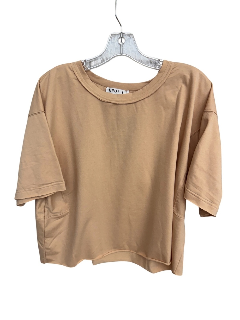 1029 NWT UEU Large 25” PTP Oversized Crop Short Sleeve Tee Raw Hem A0001029